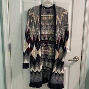 American Eagle Outfitters Long Cardigan - Zig-Zag/Diamond Print